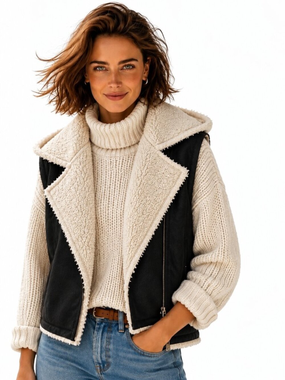 Jules & James faux leather and shearling hooded vest